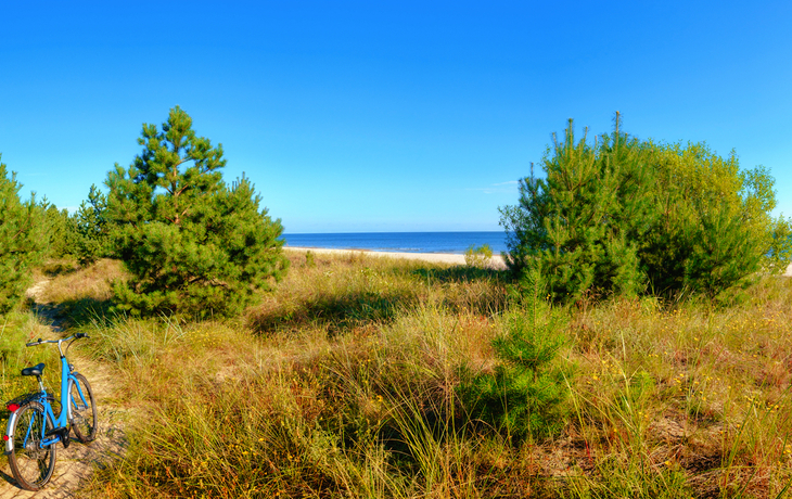 Panoramaaufnahme von der Insel Usedom zwischen Ahlbeck in Deutschland und Swinemünde in Polen