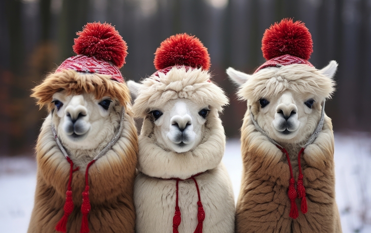 Alpaka-Trio in Winterlandschaft